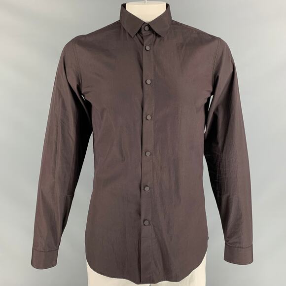 CALVIN KLEIN COLLECTION Size L Solid  Brown  Cotton Snaps  Long Sleeve Shirt - Picture 1 of 1